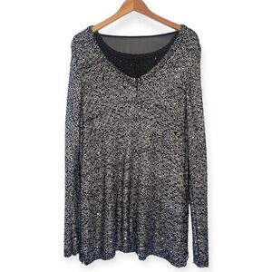 Apt 9‎ Women's Silver/Black Sequin Sweater Sz L​​
